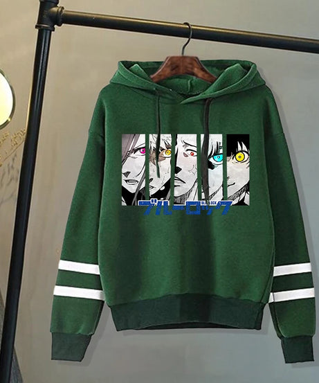 New Anime Blue Lock Pattern Print Hoodies Men Women Fashion Casual Sports Stripe Sweatshirts Ladies Pullovers Tops