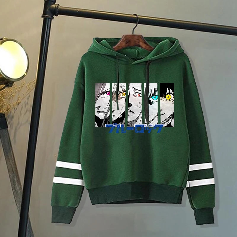 New Anime Blue Lock Pattern Print Hoodies Men Women Fashion Casual Sports Stripe Sweatshirts Ladies Pullovers Tops