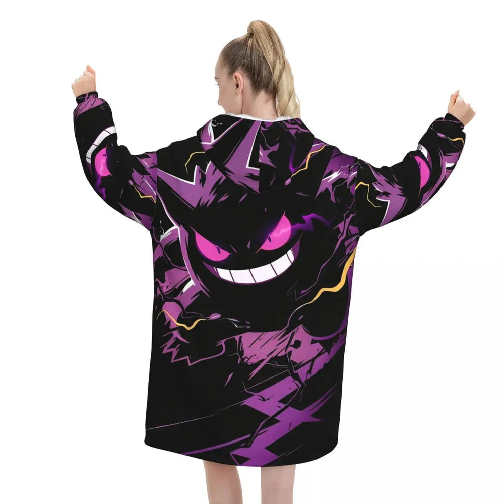 Pokémon Gengar Oversized Wearable Blanket Hoodie – Premium Fleece Sweatshirt Blanket for Men & Women 3