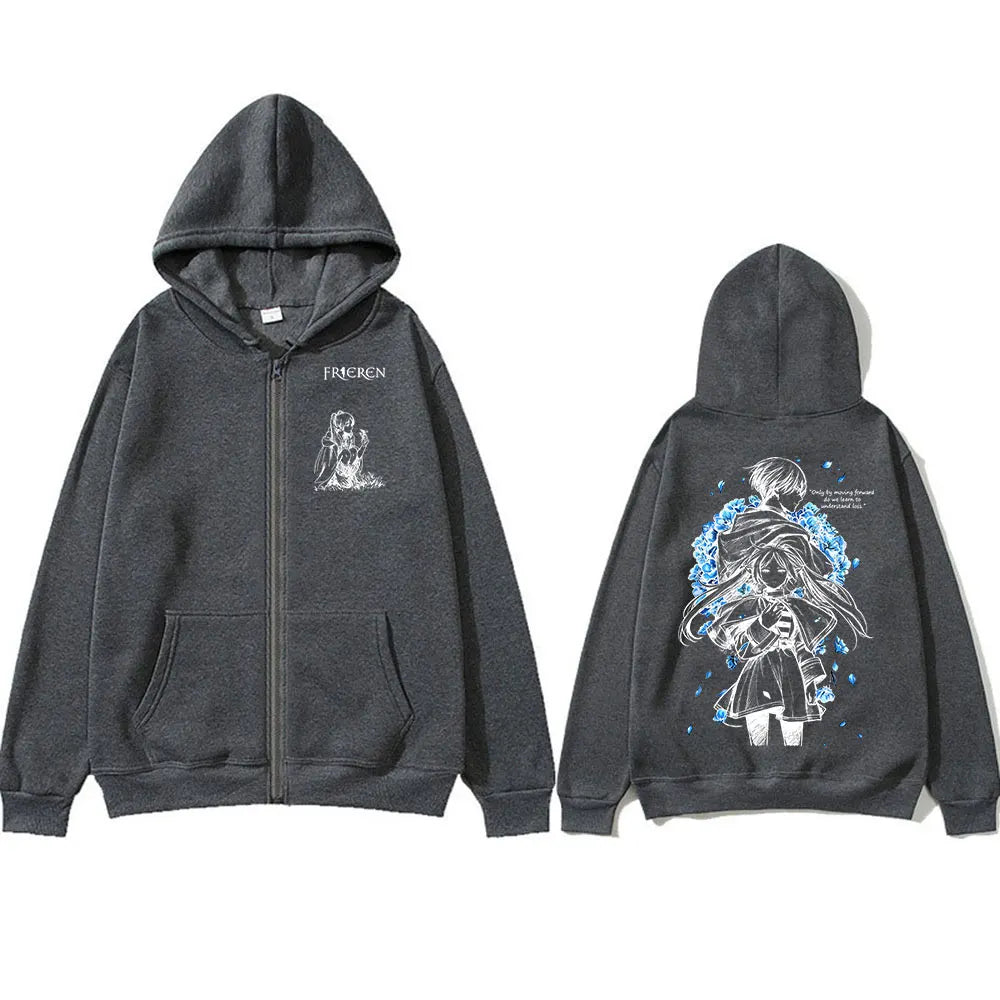 Frieren Beyond Journey's End Frieren & Himmel Graphic Zip-Up Hoodie 8
