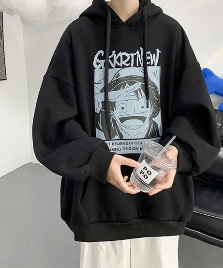 Anime One Piece Monkey D. Luffy Hoodie Men Cartoon Hooded Spring and Autumn Coat Couple Loose Hoodie Top