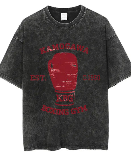 Mens Wash Tshirt Anime Hajime No Ippo T-shirt Hip Hop Street Harajuku Kamogawa Boxing Gym KBG Print Cotton Breathable Top Tee