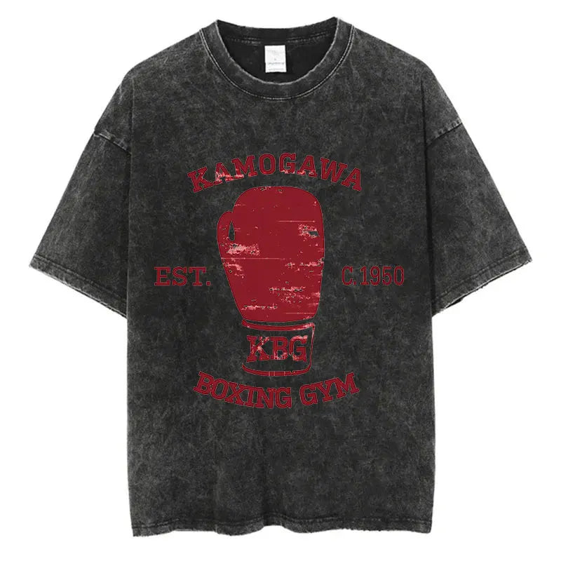 Mens Wash Tshirt Anime Hajime No Ippo T-shirt Hip Hop Street Harajuku Kamogawa Boxing Gym KBG Print Cotton Breathable Top Tee