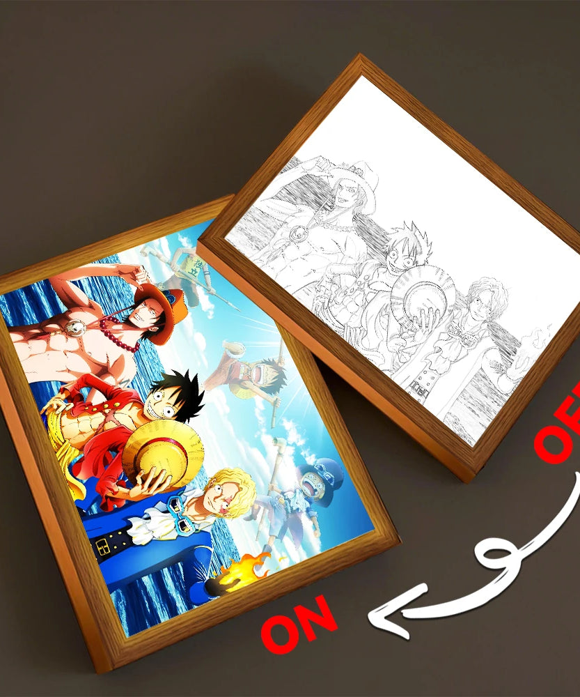 Anime Light Painting Photo Frame One Piece Luffy Zoro LED Night Light Birthday Gift Manga Bedroom Decor Original Art Moon Lamp