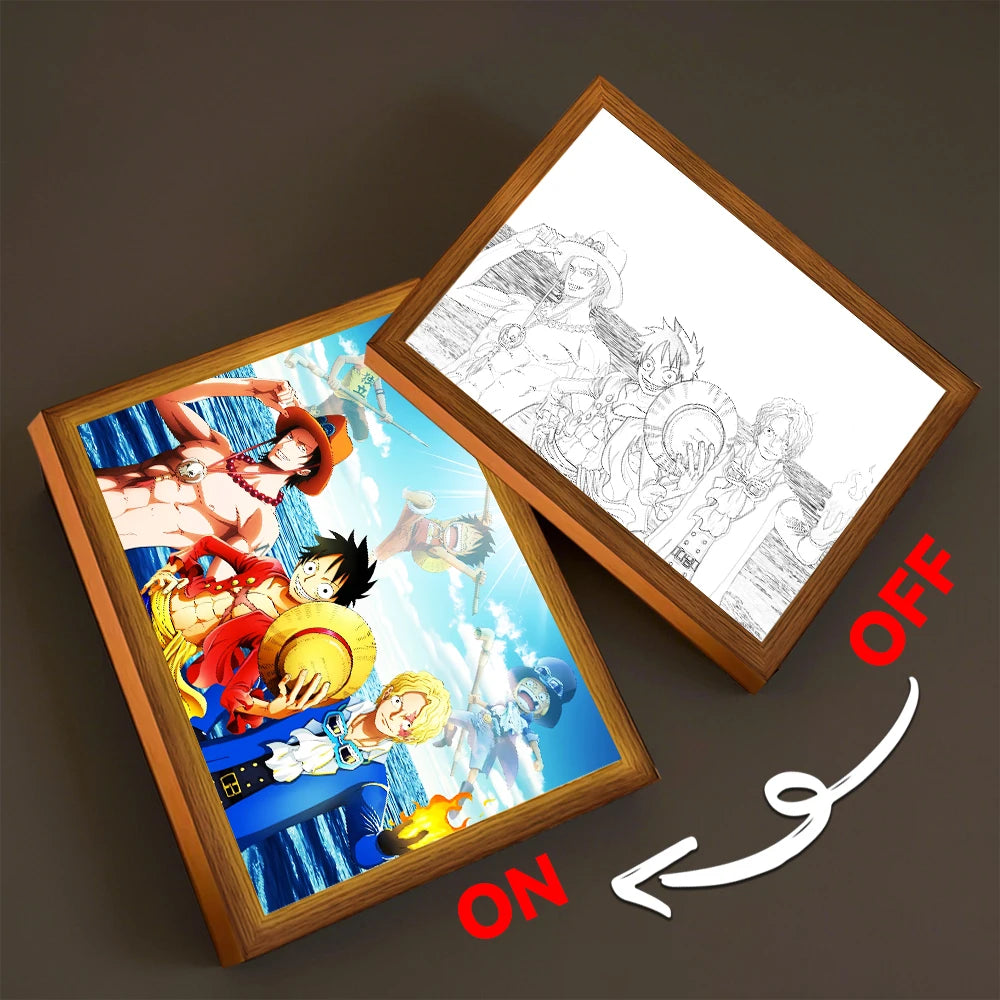 Anime Light Painting Photo Frame One Piece Luffy Zoro LED Night Light Birthday Gift Manga Bedroom Decor Original Art Moon Lamp