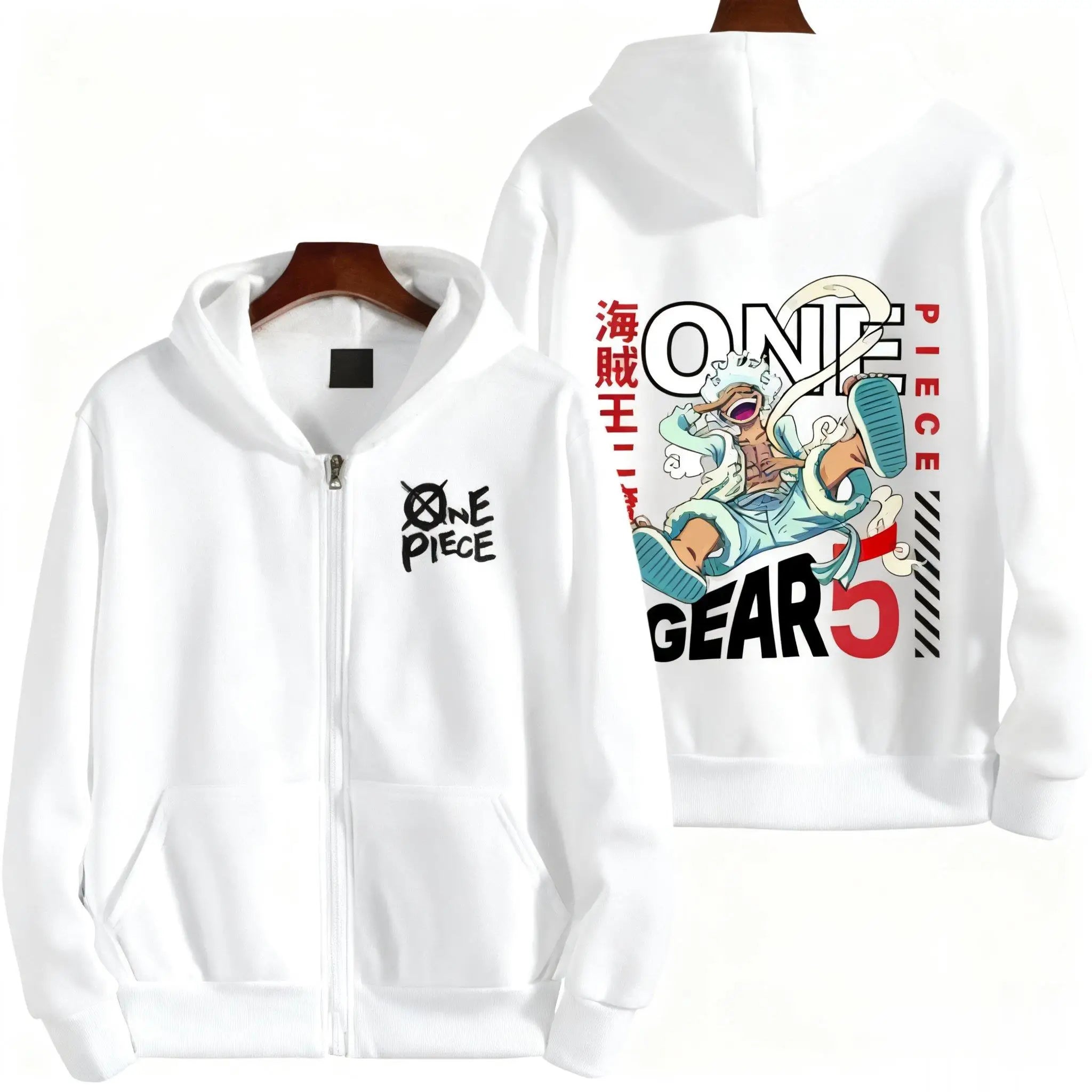One Piece Gear 5 Zipper Hoodie Women Men Anime Print Jacket Sweatshirt Streetwear Oversized Casual Cosplay Autumn Fashion Tops