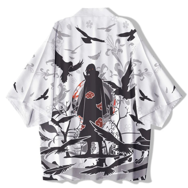 Uchiha Itachi shirt  Kimono Cardigan Print Crow Loose Blouse Shirt Haori Obi Asian Clothes Harajuku Streetwear