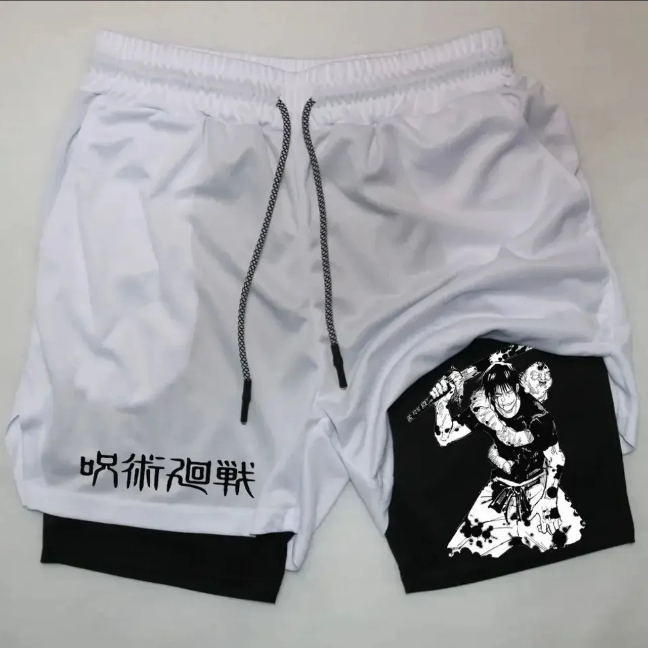 Anime Jujutsu Kaisen Performance Yuji Print Sport Running 2 in 1 Gym Shorts Training Men's Summer Workout Sportwear Y2K Shorts