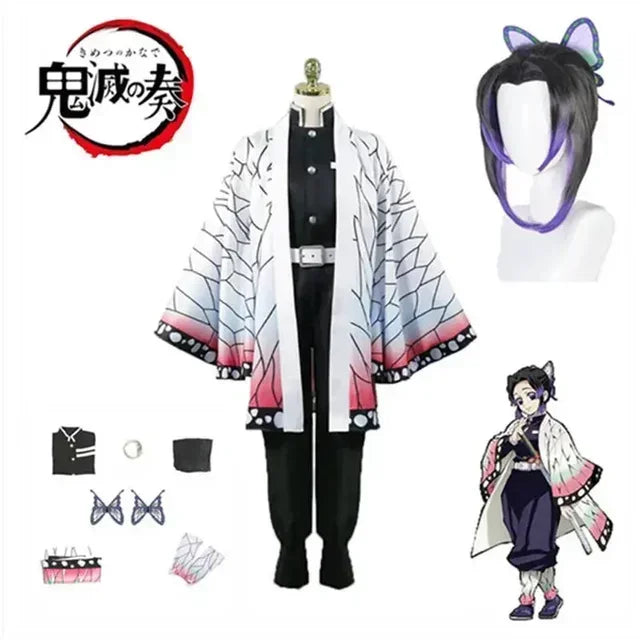 Anime Demon Slayer Shinobu Kocho Cosplay Costume – Uniform, Wig & Butterfly Set 6