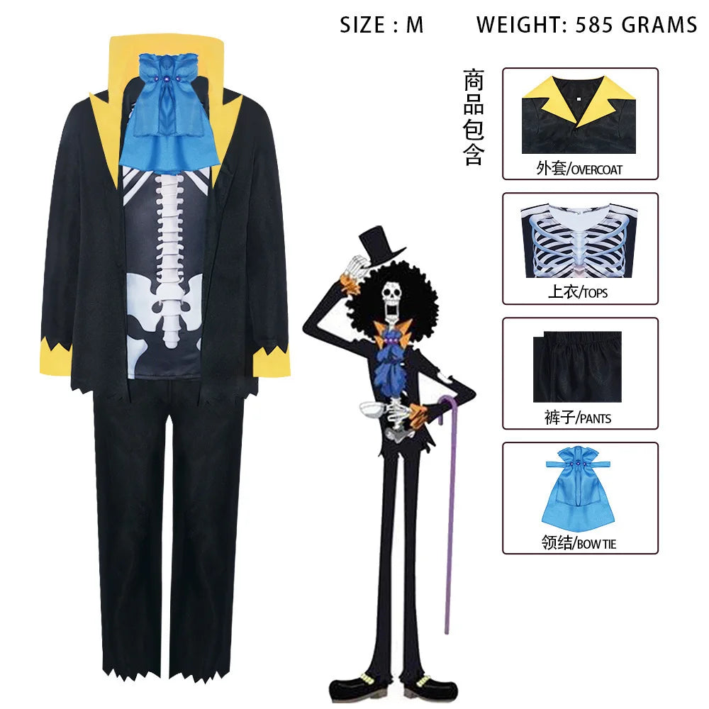 One Piece Brook Cosplay Costume Full Set - Soul King Skeleton Suit with Anime Halloween Party Uniform for Men Women holiday gift