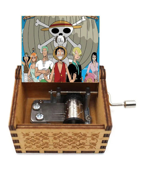 Best Sellers Kawaii Antique Carved Wooden Hand Crank One Piece Music Box Figure Happy Halloween Christmas Birthday