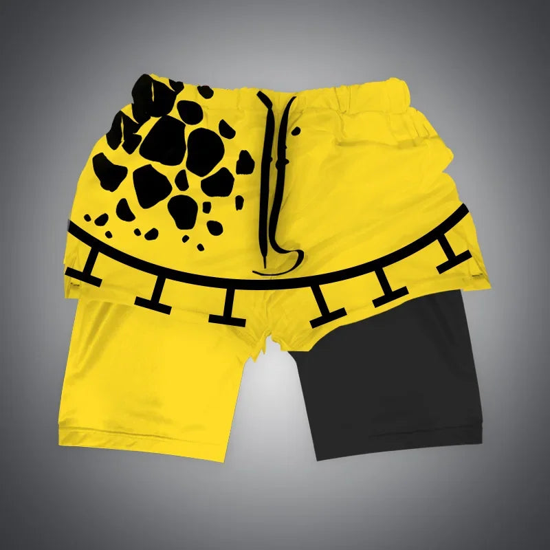One Piece x Naruto x Dragon Ball 2-in-1 Men’s Gym Shorts – Quick-Dry & Breathable Sportswear