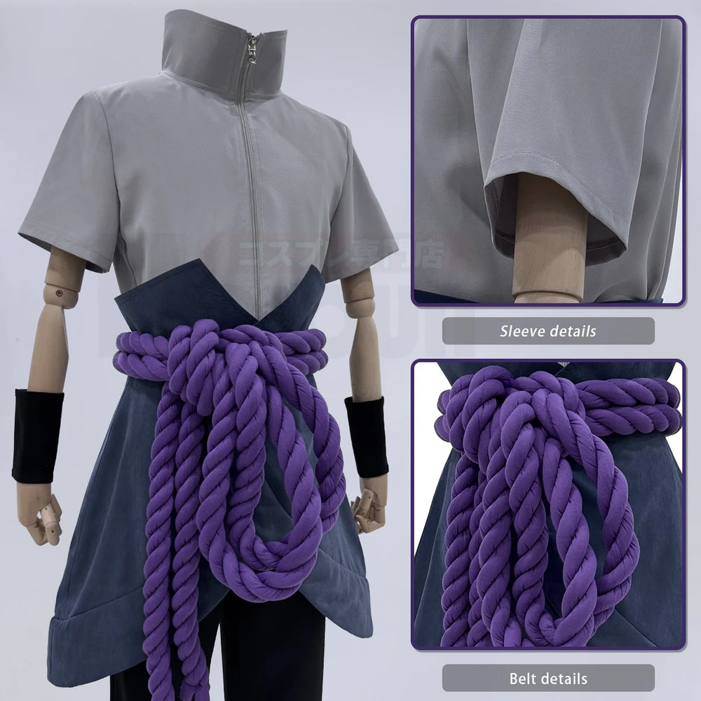 Anime Sasuke Uchiha Cosplay Costume – Top, Pants & Rope Belt Set 3