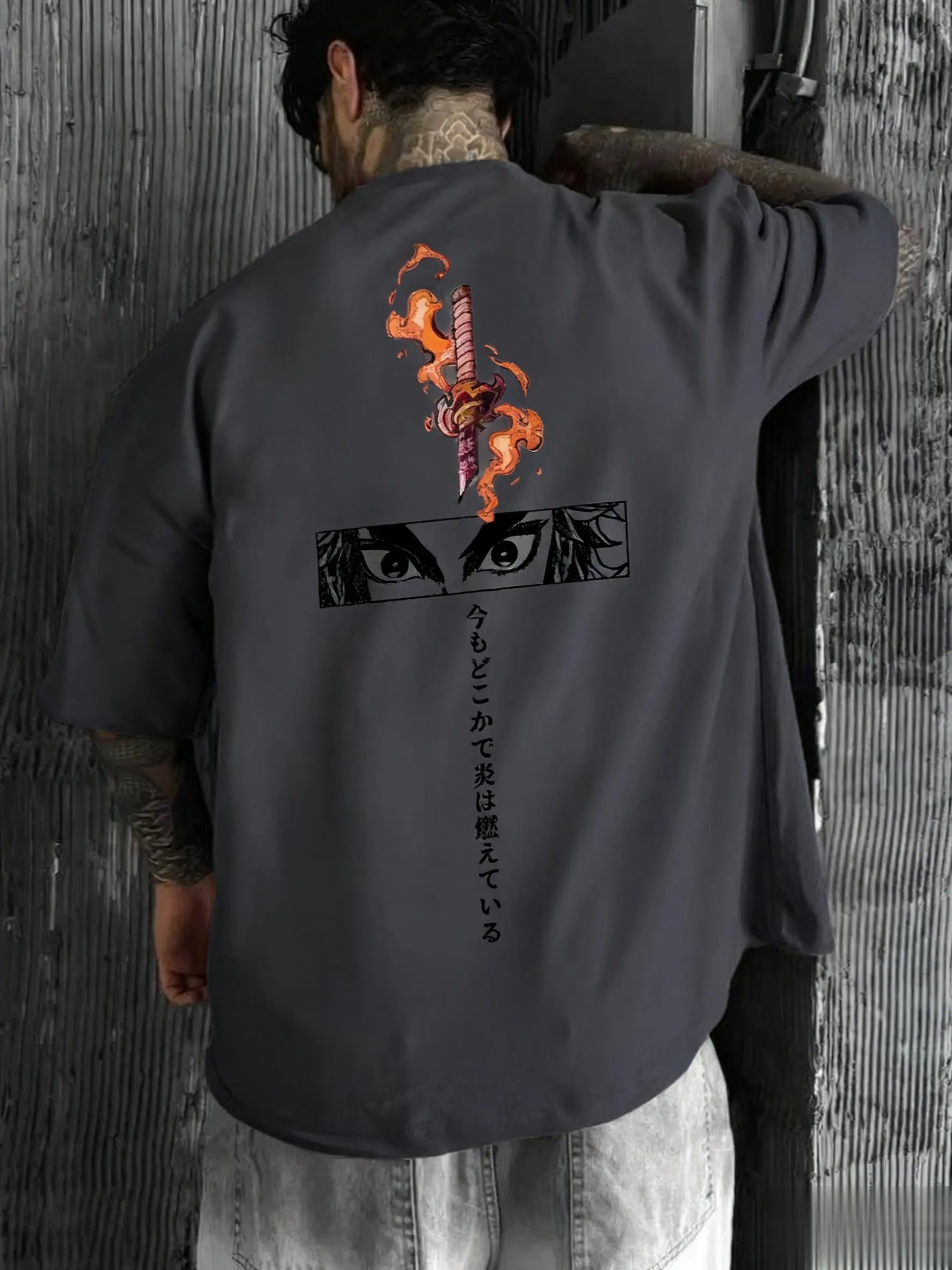 Streetwear Men's T Shirt Vintage Samurai Katana Flame Print Cotton Short Sleeve Tops Casual Summer Fashion Graphic Tees