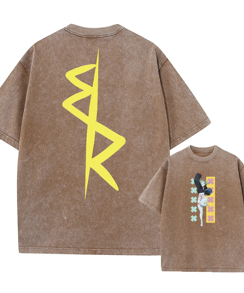 Cyberpunk Acid Anime Tee – Vintage Washed Streetwear Unisex T-Shirt