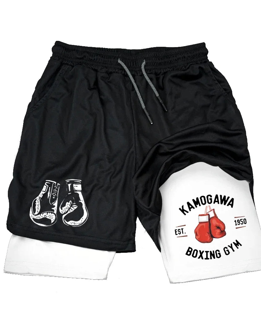 Boxing Gym Print Shorts Mens 2-in-1 Double Layer Quick Dry Beach Shorts Running Basketball Sports Summer Compression Short Pants