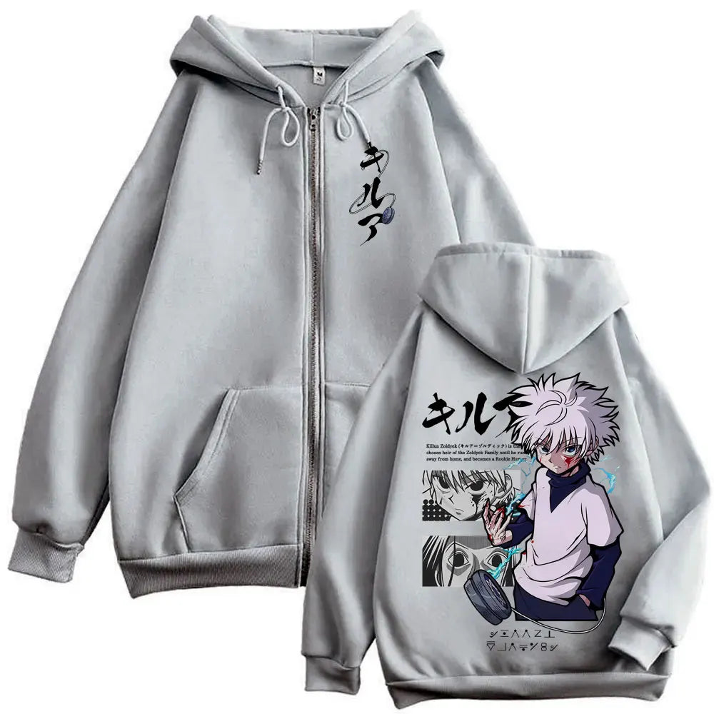 Hunter x Hunter Killua Zoldyck Zip-Up Hoodie – Vintage Oversized Fleece Jacket 4