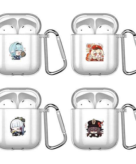 Genshin Impact Anime With Hook Case For AirPods 2 3 1 Cases For Apple AirPods Pro 2 Coque Transparent TPU Earphone Cover