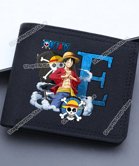 One Piece Letter Men Short Wallet Man Luffy Alphabet Canvas Wallet Man Credit ID Card Holder Anime Foldable Pocket Coin Purse