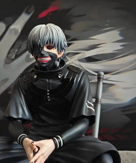 20cm Ken Kaneki Sitting Figure Tokyo Ghoul GK Replaceable Double Head Double Arms Statue With Base Anime Model Toy Deco Boy Gift
