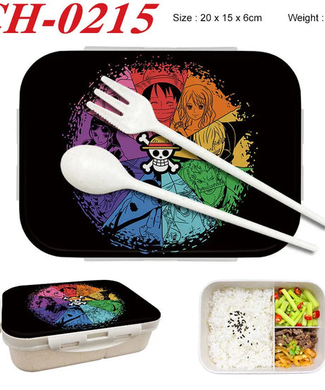 Anime One Piece Student Divided Bento Box Office Worker Light Lunch Box with Lid Style Wheat Straw Insulated Lunch Box