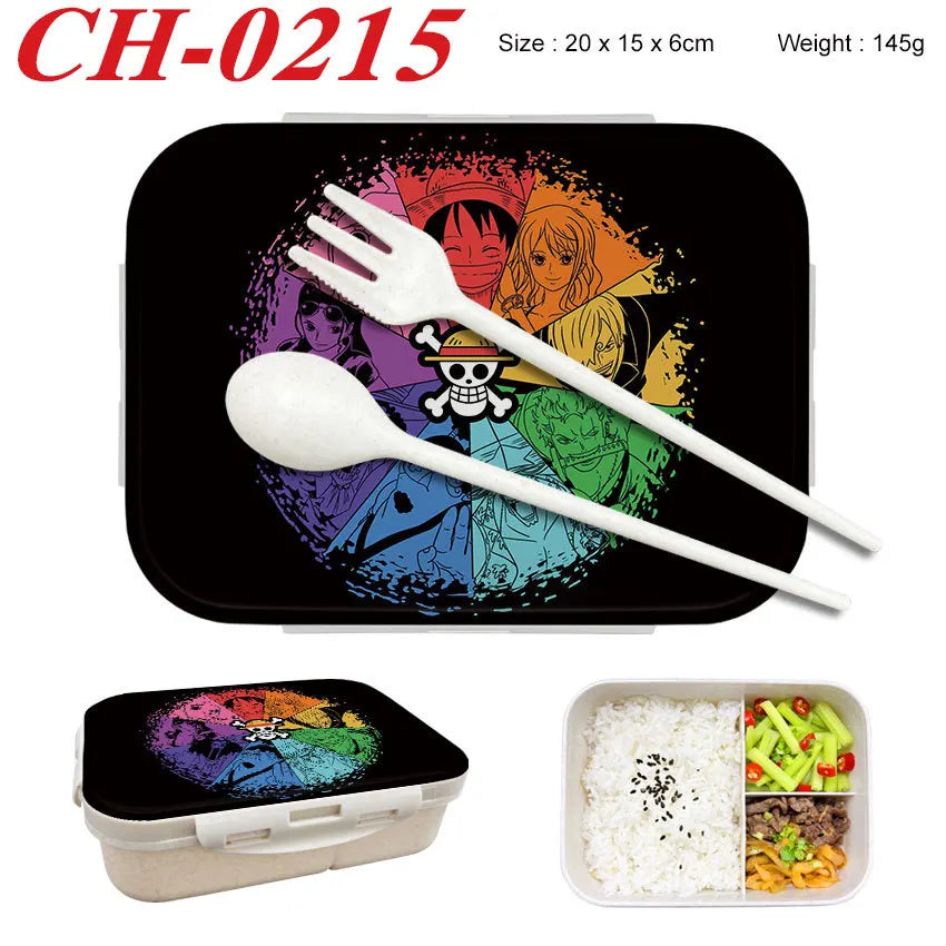 Anime One Piece Student Divided Bento Box Office Worker Light Lunch Box with Lid Style Wheat Straw Insulated Lunch Box