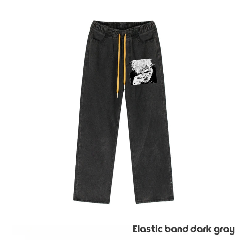 JUJUTSU KAISEN Gojo Yuji Megumi Sukuna Anime Daily Trousers Loose Spring and Autumn Wide Leg Pants Casual Jeans