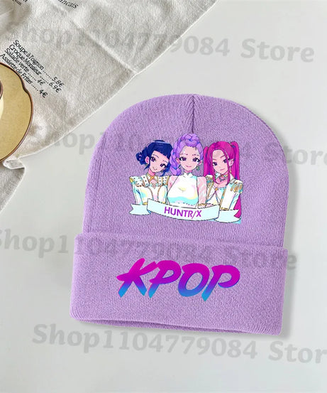 Kpop Demon Hunters Kawaii Knitted Hat for Girls Anime Cute Knit Hats Children Autumn Winter Windproof Warm Hats Gifts