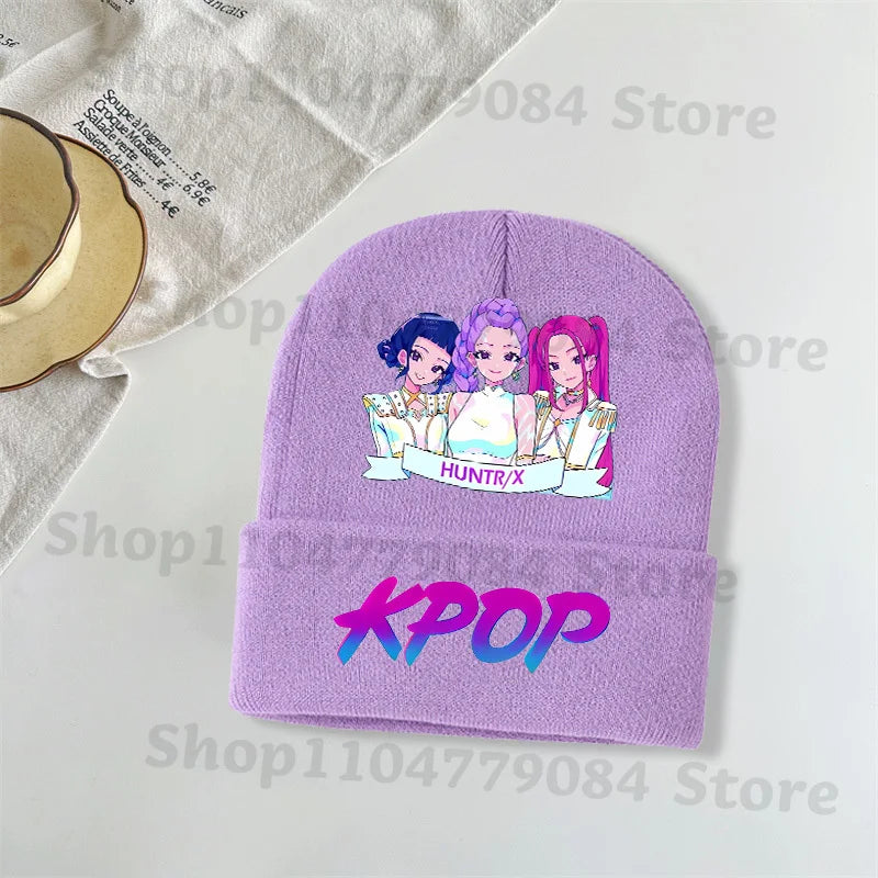 Kpop Demon Hunters Kawaii Knitted Hat for Girls Anime Cute Knit Hats Children Autumn Winter Windproof Warm Hats Gifts