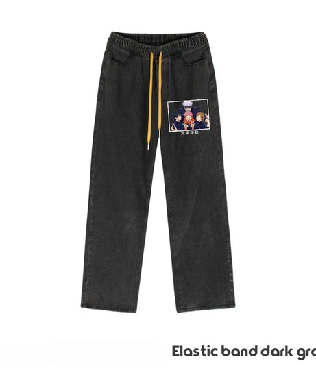 JUJUTSU KAISEN Gojo Yuji Megumi Sukuna Anime Daily Trousers Loose Spring and Autumn Wide Leg Pants Casual Jeans