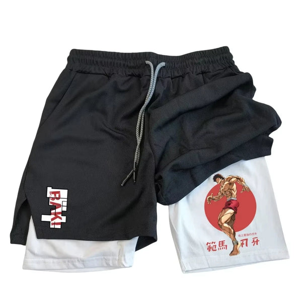 Baki Hanma Anime Men's 2-in-1 Gym Shorts – Quick-Dry Mesh Fitness Activewear