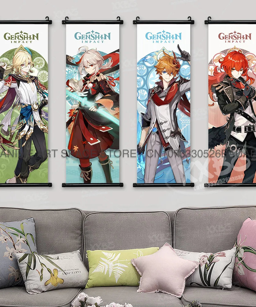 Genshin Impact Hanging Painting Game Yae Miko Scrolls Picture Ganyu Home Decor Klee Wall Art Diona Decorative Posters Qiqi Mural