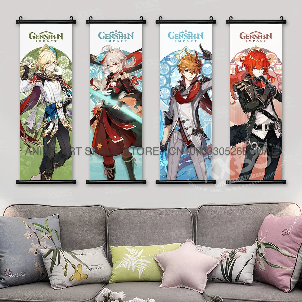 Genshin Impact Hanging Painting Game Yae Miko Scrolls Picture Ganyu Home Decor Klee Wall Art Diona Decorative Posters Qiqi Mural
