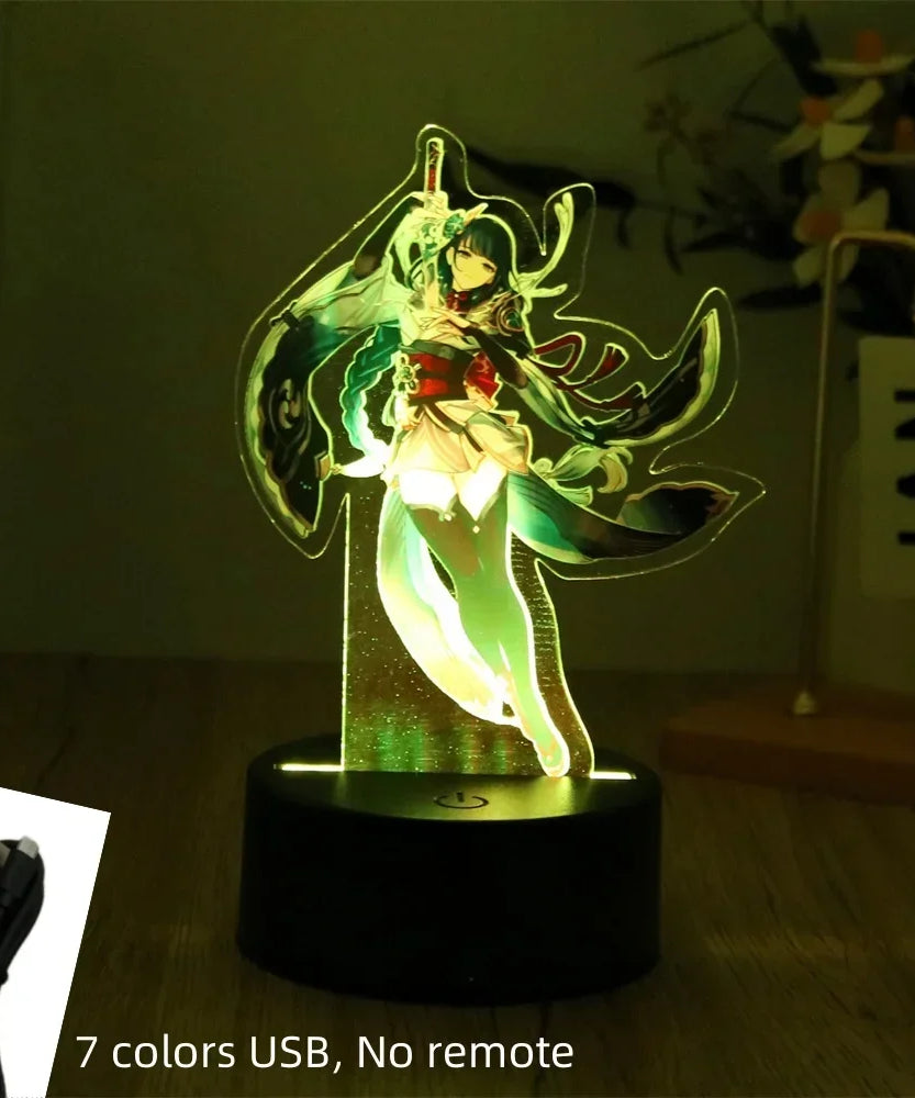 Genshin Impact 3D Lamp LED Night Light Anime Figures Zhongli Raiden Shogun Remote RGB Dream Colors Kids Bedroom Home Decor