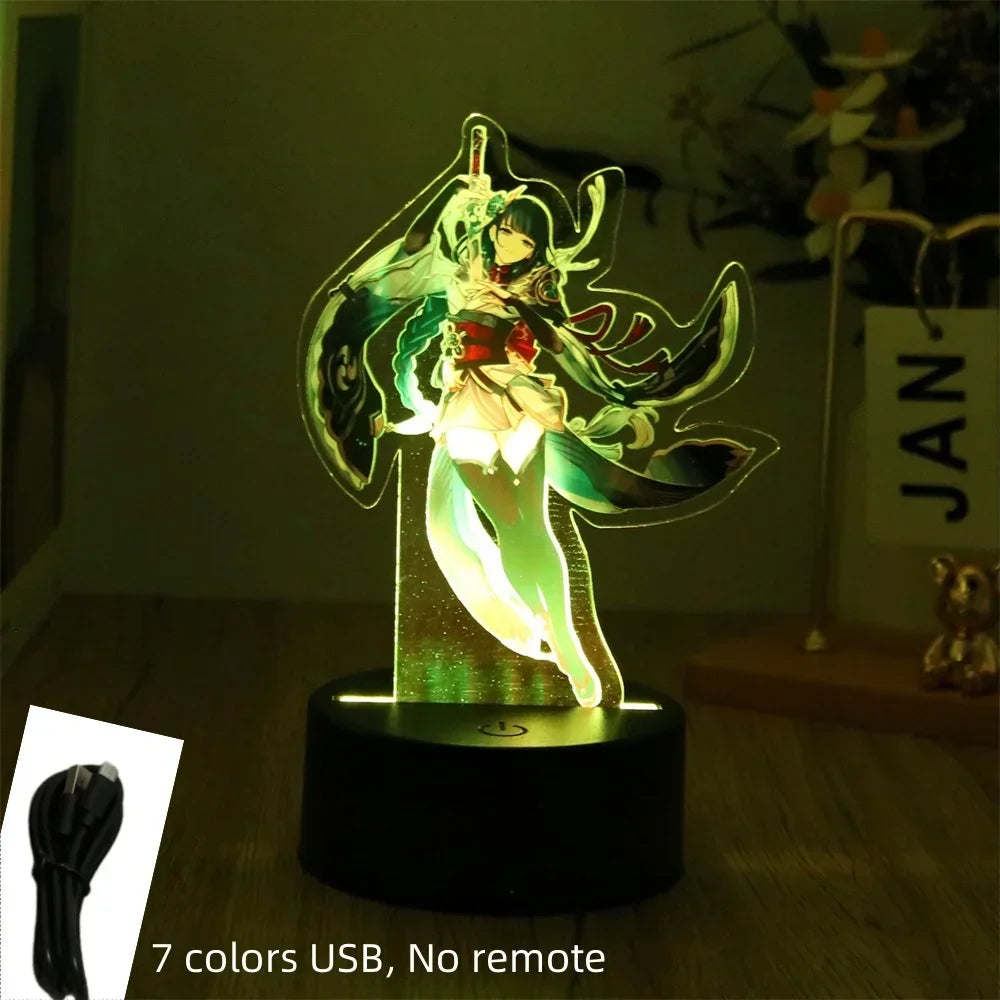 Genshin Impact 3D Lamp LED Night Light Anime Figures Zhongli Raiden Shogun Remote RGB Dream Colors Kids Bedroom Home Decor