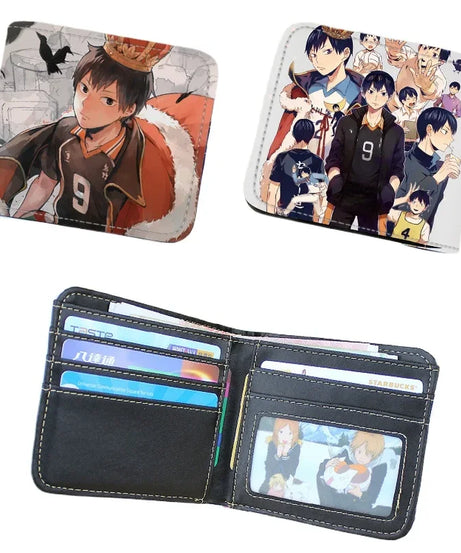 Anime Haikyu!! Short PU Leather Wallet Cute Hinata Shoyo Kageyama Tobio Folding Purse