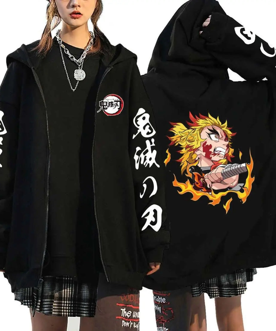 Demon Slayer Zipper Sweatshirts Zip Up Hoodie Anime Hoodies Unisex Hip Hop Streetwear Nezuko Kamado Graphic Y2K Clothes gifts