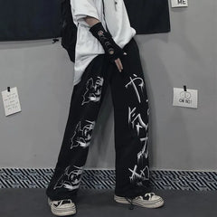 Anime Print Wide-Leg Sweatpants — Harajuku Streetwear