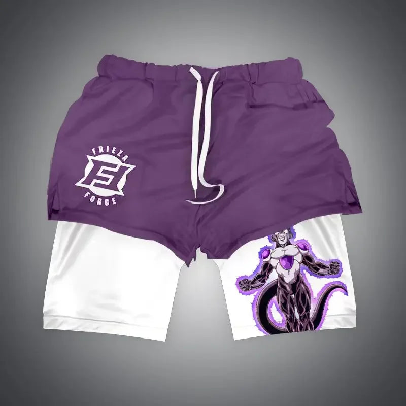 One Piece x Naruto x Dragon Ball 2-in-1 Men’s Gym Shorts – Quick-Dry & Breathable Sportswear