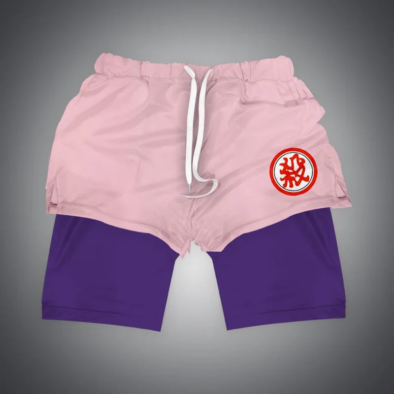 One Piece x Naruto x Dragon Ball 2-in-1 Men’s Gym Shorts – Quick-Dry & Breathable Sportswear