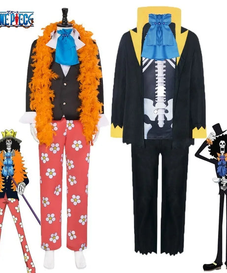 One Piece Brook Cosplay Costume Full Set - Soul King Skeleton Suit with Anime Halloween Party Uniform for Men Women holiday gift