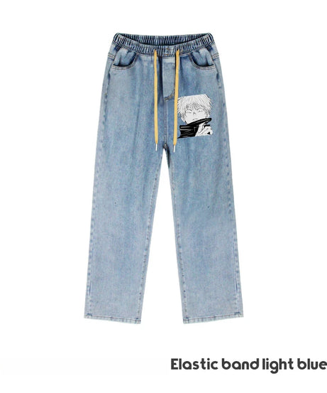 JUJUTSU KAISEN Gojo Yuji Megumi Sukuna Anime Daily Trousers Loose Spring and Autumn Wide Leg Pants Casual Jeans