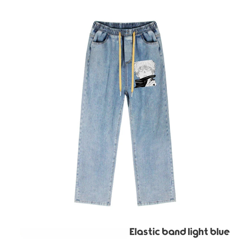 JUJUTSU KAISEN Gojo Yuji Megumi Sukuna Anime Daily Trousers Loose Spring and Autumn Wide Leg Pants Casual Jeans