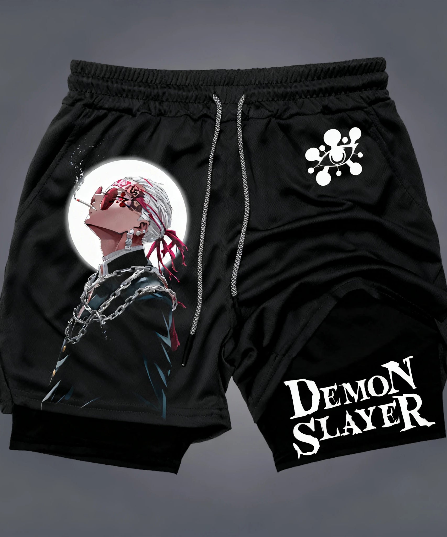 Demon Slayer Street Trendy Double Layer Shorts Summer New Anime Printed Fashion Fitness Swimming Hiking 2-in-1 Sports Shorts