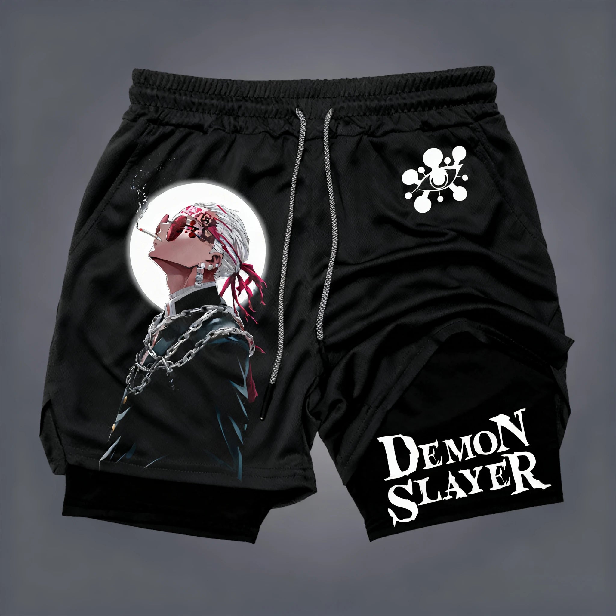 Demon Slayer Street Trendy Double Layer Shorts Summer New Anime Printed Fashion Fitness Swimming Hiking 2-in-1 Sports Shorts