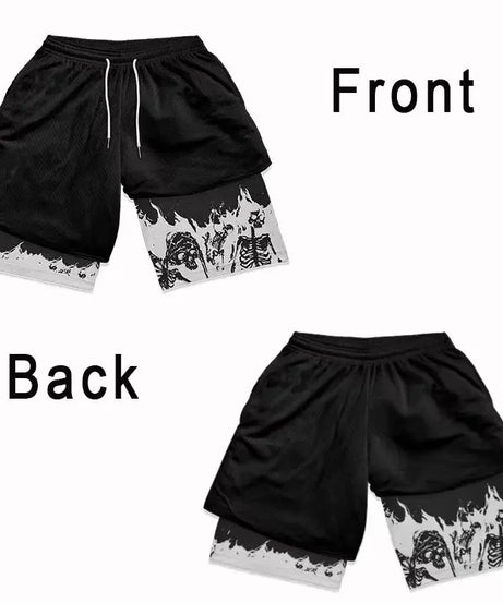 Anime-Inspired Double-Layered Sports Shorts – Breathable High-Waist Fit