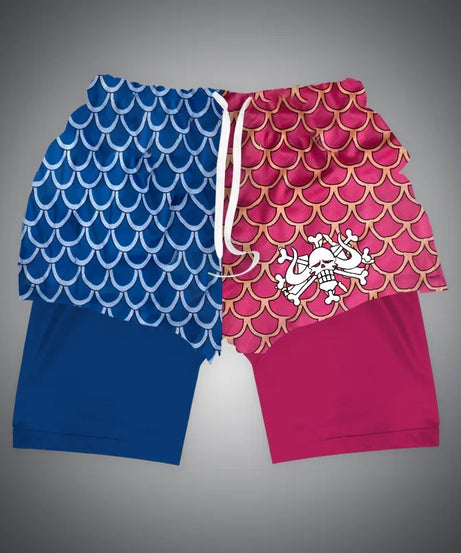 One Piece x Naruto x Dragon Ball 2-in-1 Men’s Gym Shorts – Quick-Dry & Breathable Sportswear