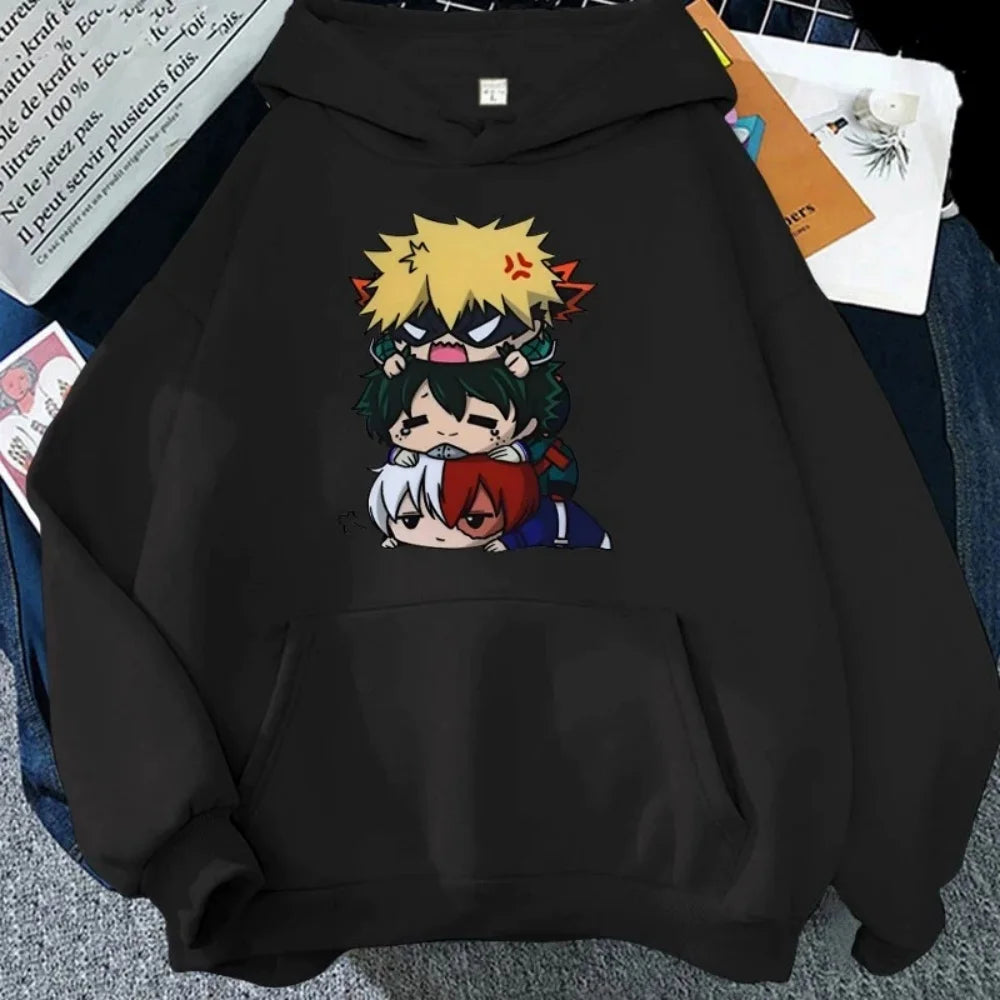 My Hero Academia Chibi Trio Graphic Hoodie Casual Fleece Pullover
