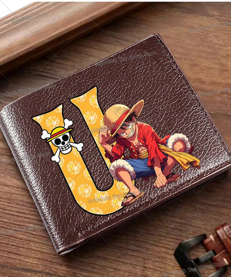 Anime Luffy Men Pu Wallet One Piece Letter A-Z Foldable Short Wallet Man Portable Credit ID Card Holder Male Pocket Coin Purse