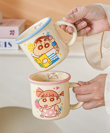Kawaii Crayon Shin-Chan Boochan Buriburizaemon Wide Edged Mug Water Cup Cute Ceramic Cup for Girls